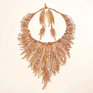 NWT CRYSTAL STATEMENT CHOKER NECKLACE & EARRINGS BRIDAL WOMEN JEWELRY SET